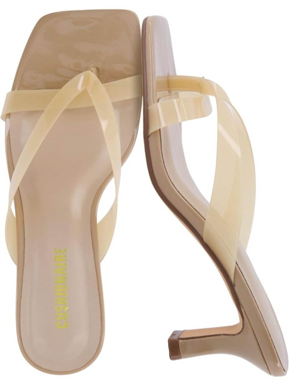 Women's Nude Comfortable Slip On Clear Jelly Strap Split Toe Kitten Heels